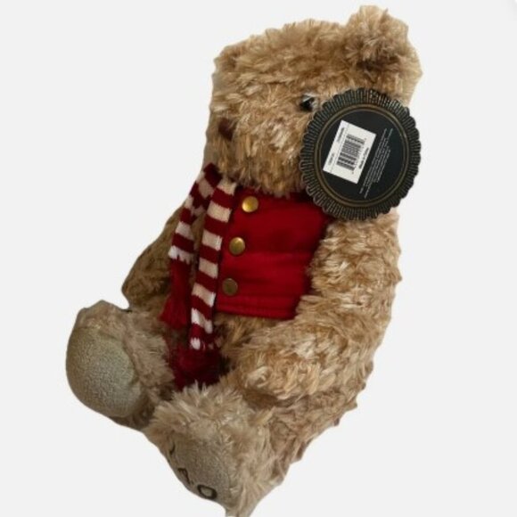 NEW 2018 FAO Schwarz Brown Bear Plush in Red Winter Vest & Scarf - Picture 6 of 7
